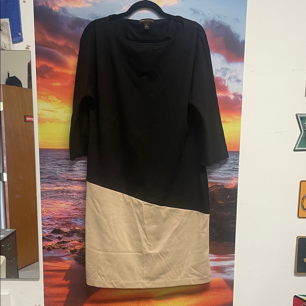 Dana Buchman Black and Tan Asymmetrical Dress